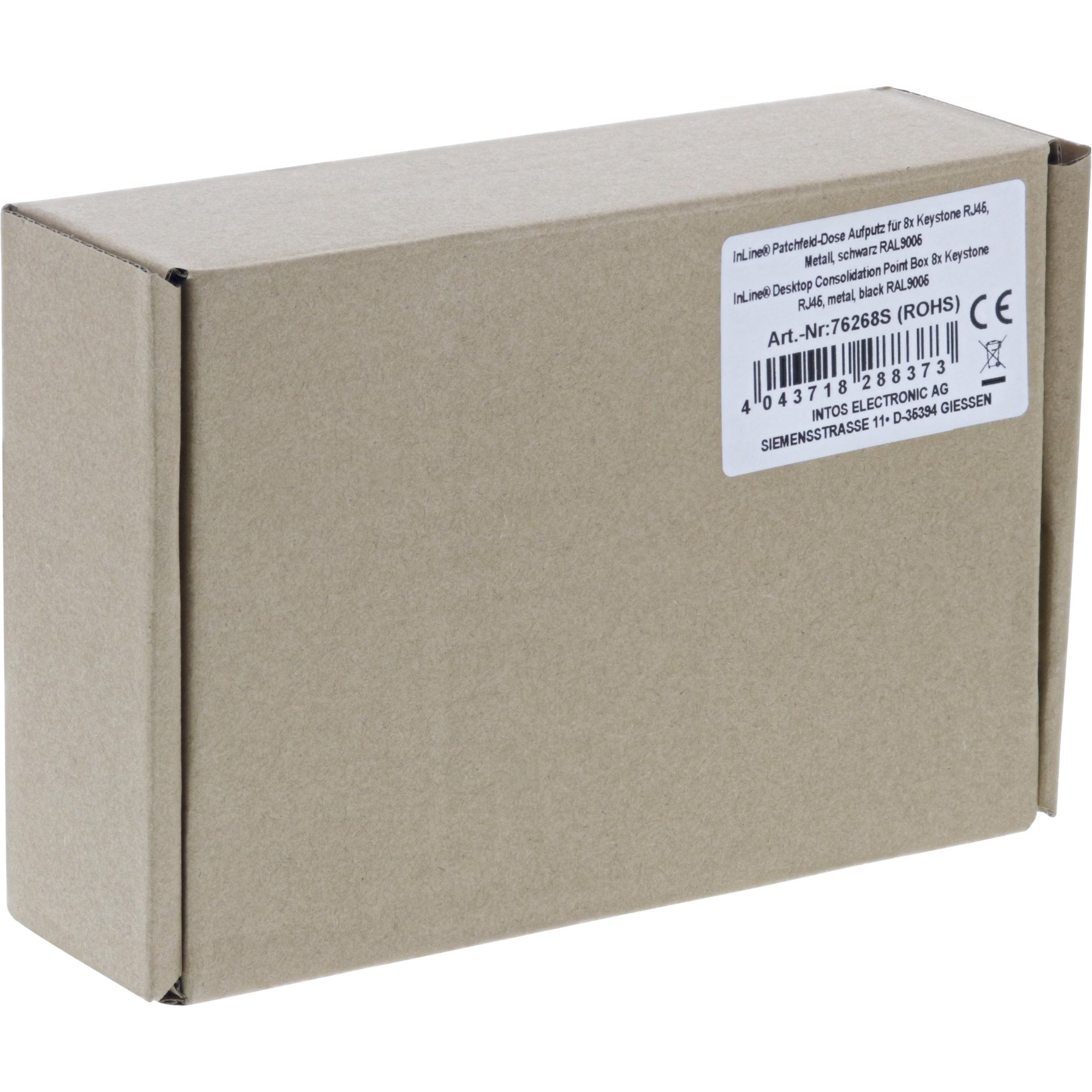 Inline® Patchfeld-Dose Aufputz für 8x Keystone RJ45, Metall, schwarz RAL9005