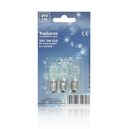 Topkerze voll geriffelt 39V 3W E10 3er-Blister