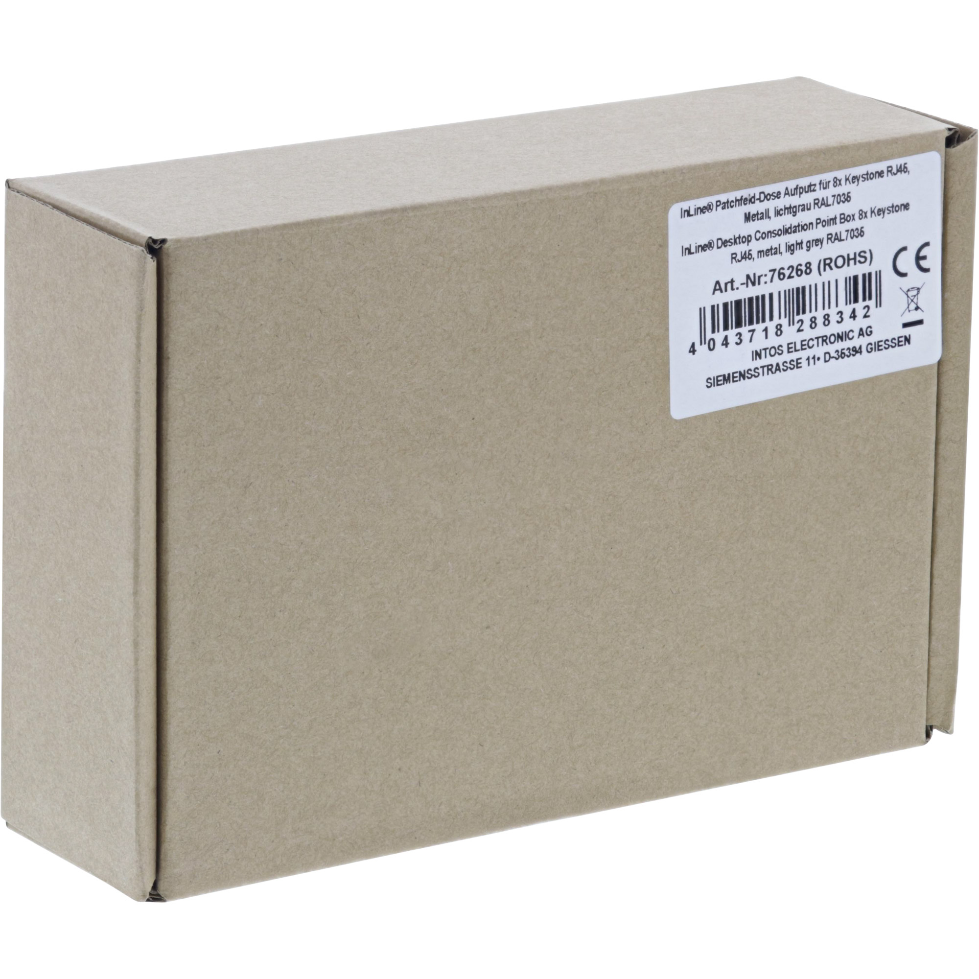 Inline® Patchfeld-Dose Aufputz für 8x Keystone RJ45, Metall, lichtgrau RAL7035