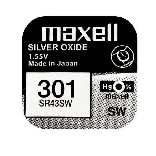 1x SR43SW 301 Silberoxid Batterie Maxell 1,55 V