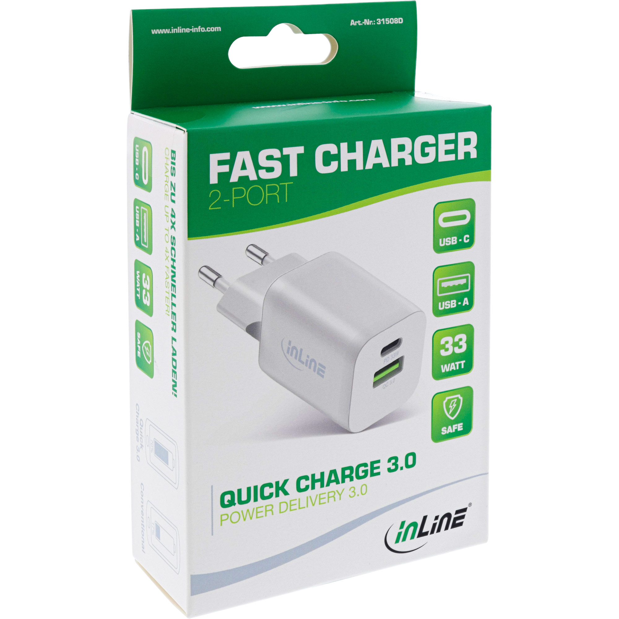 InLine® Power Delivery + Quick Charge USB Netzteil, 33W, USB-A + USB-C, weiß InLine® Power Delivery + Quick Charge USB Netzteil, 33W, USB-A + USB-C, weiß
