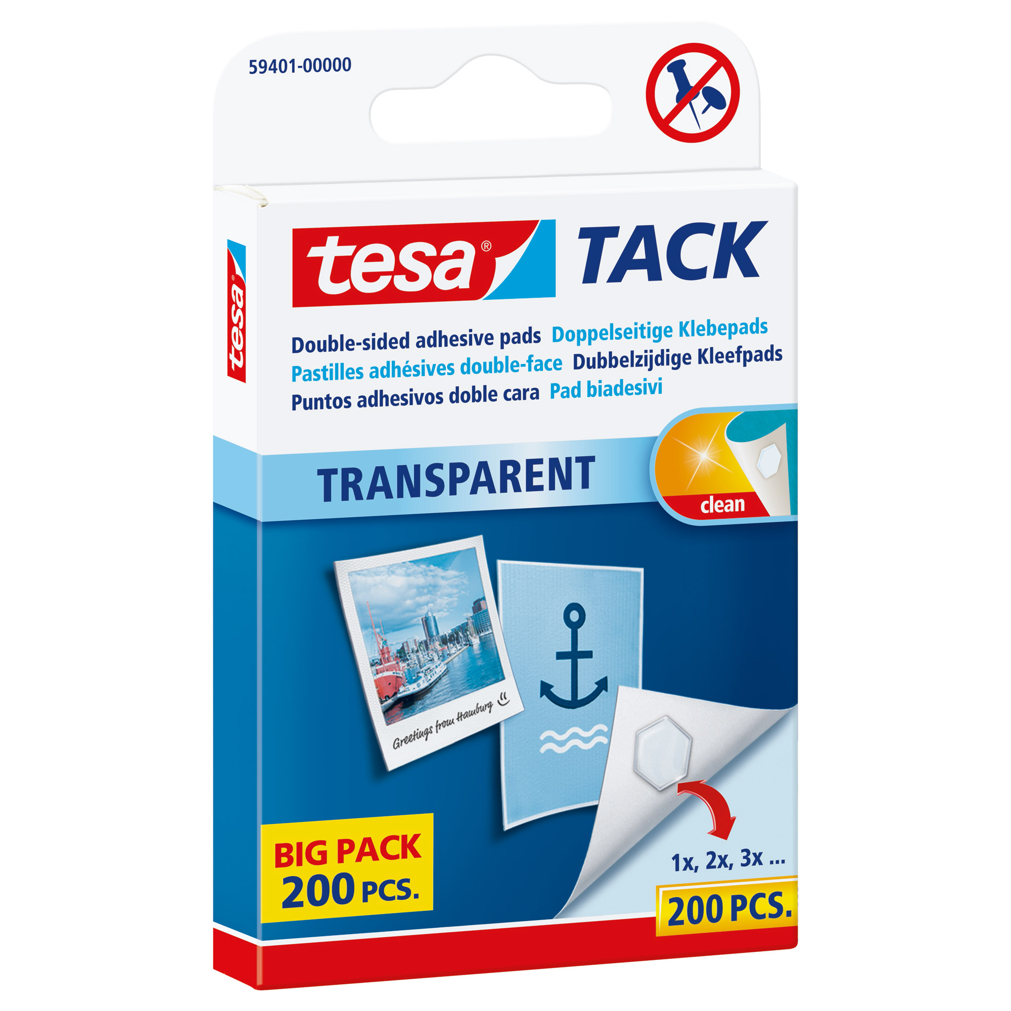 tesa TACK Klebepads, 200 Stück, wiederverwendbar, transparent tesa TACK Klebepads, 200 Stück, wiederverwendbar, transparent