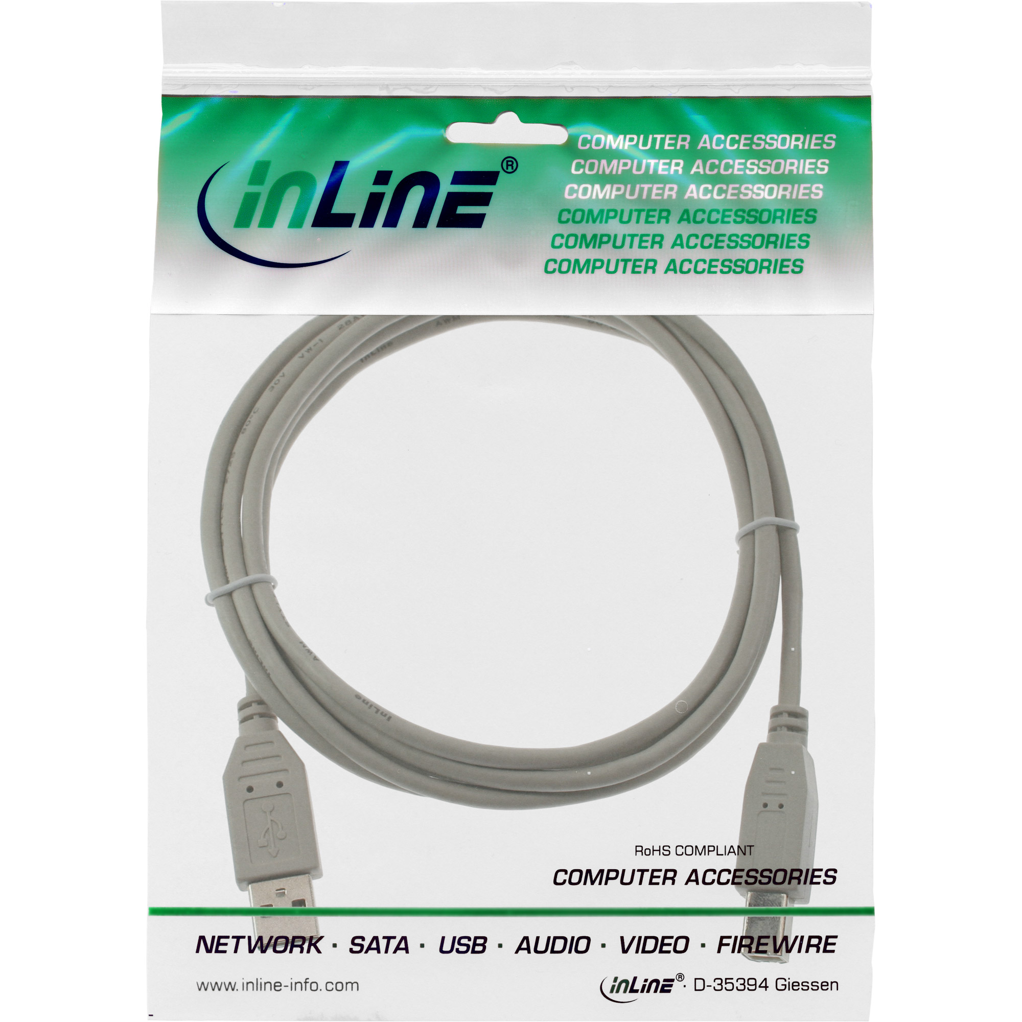 Inline® USB 2.0 Kabel, A an B, beige, 5,0m