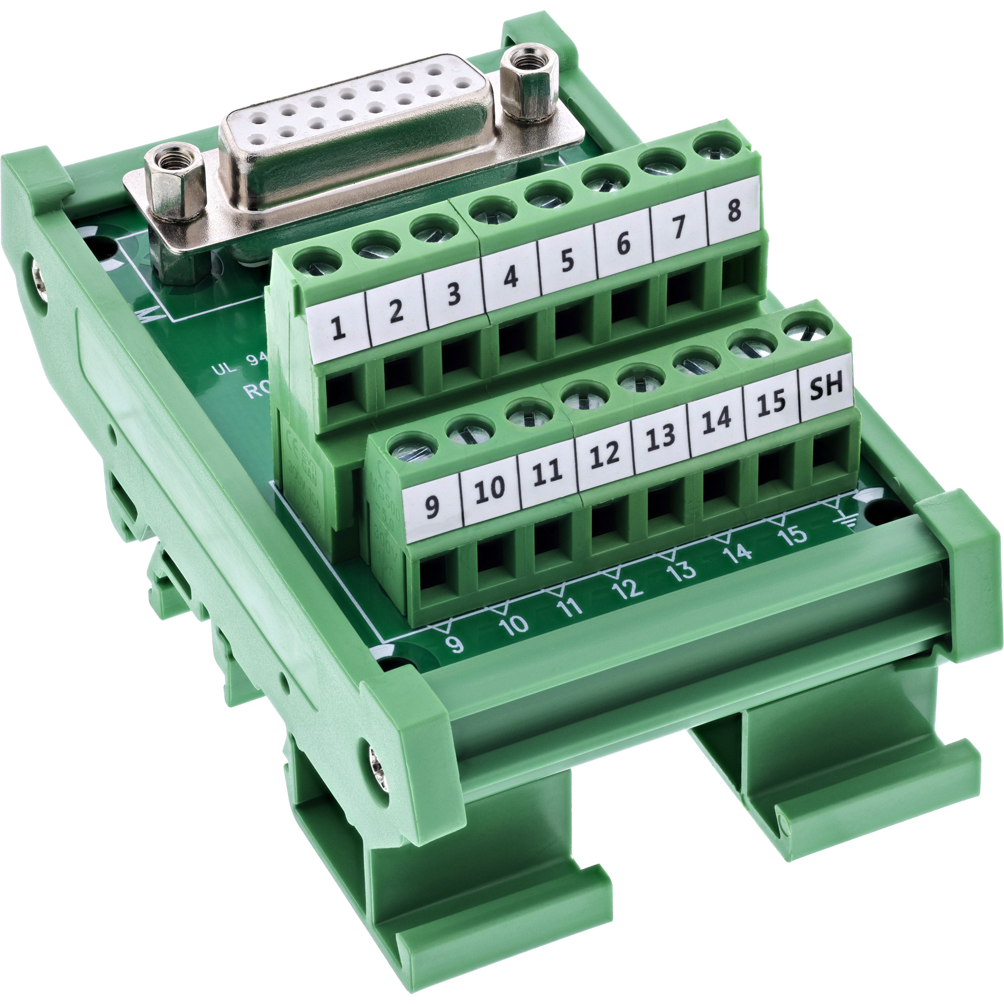 InLine® D-Sub 15 Terminalblock, Buchse, Schraubklemme, für Hutschiene