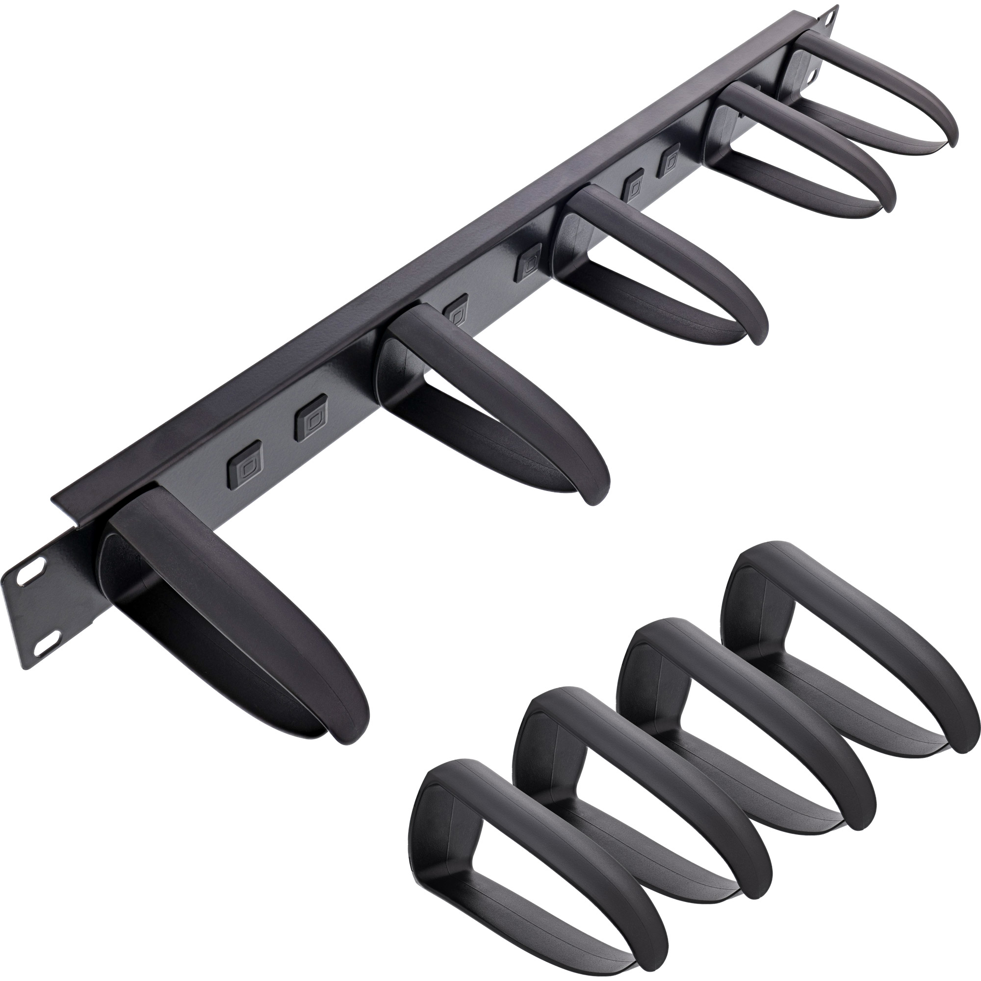 Inline® 19" Kabelführungspanel, 9 KunststoffBügel abnehmbar, RAL 9005, schwarz