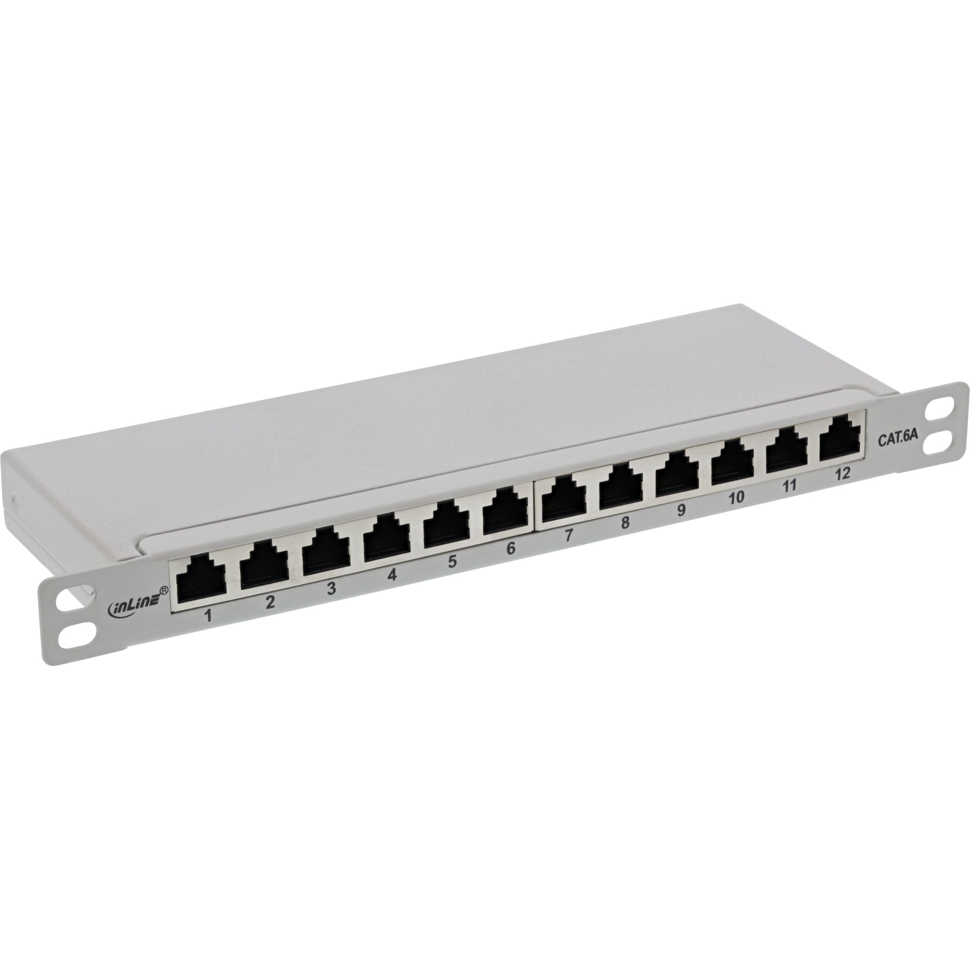 Inline® Patchfeld Cat.6A 12-fach 10" 0,5HE lichtgrau, RAL7035