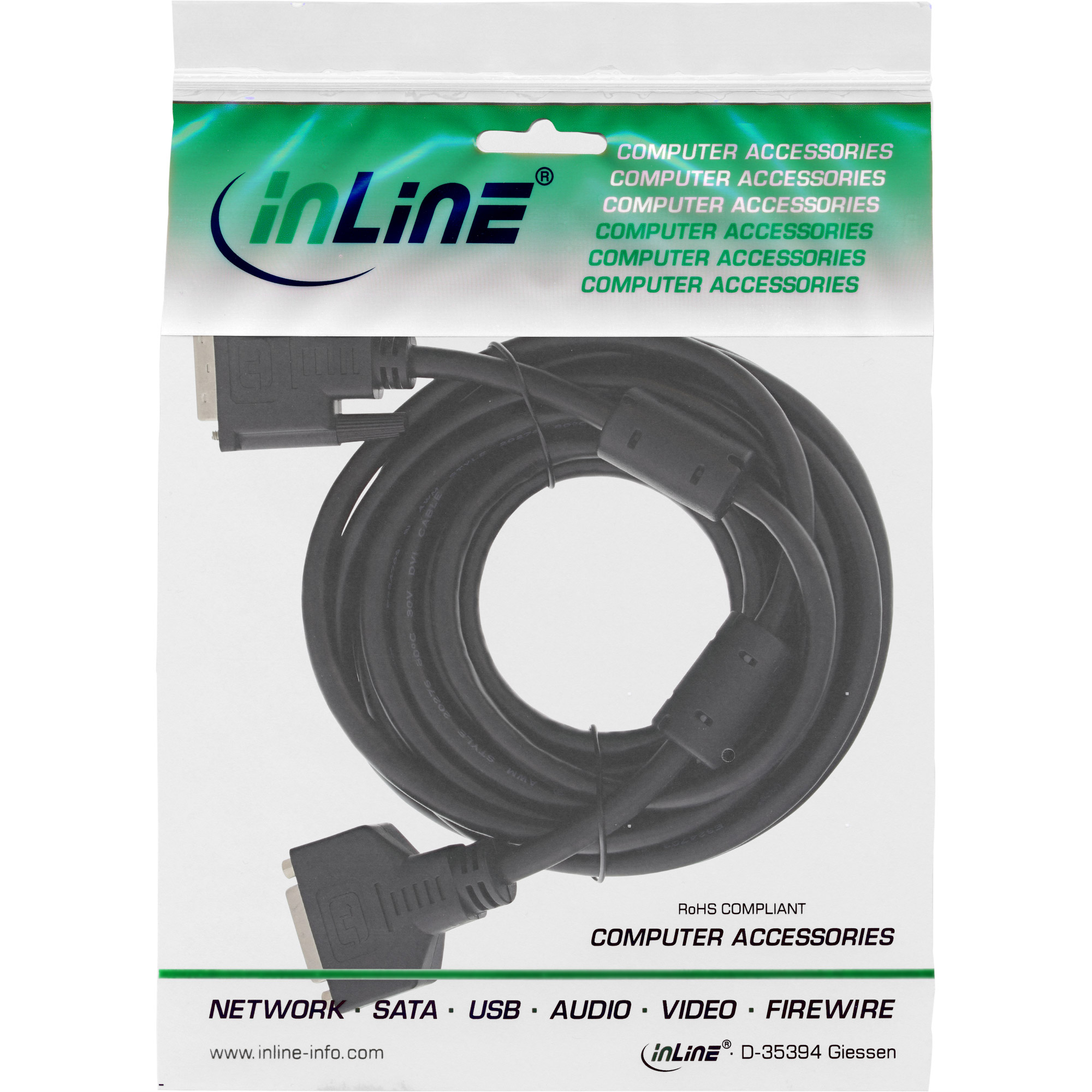 Inline® DVI-D VerLängerung, Dual Link 24+1 ST auf 24+1 BU, 2 Ferrite, 3m