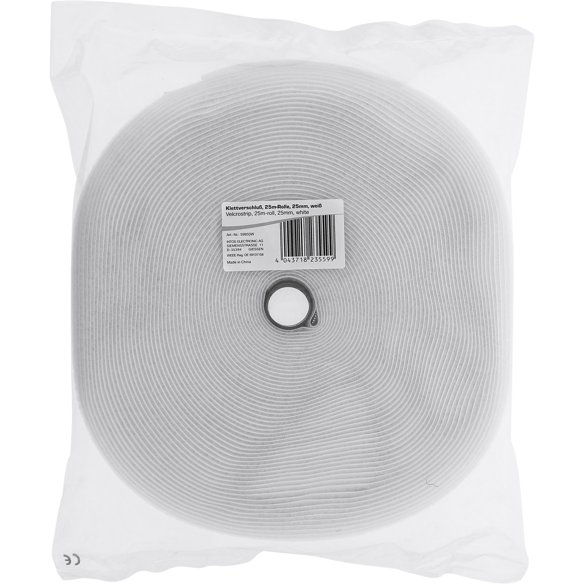 Inline® Kabelbinder, Klettband 2-teilig, 25mm, weiß, 25m