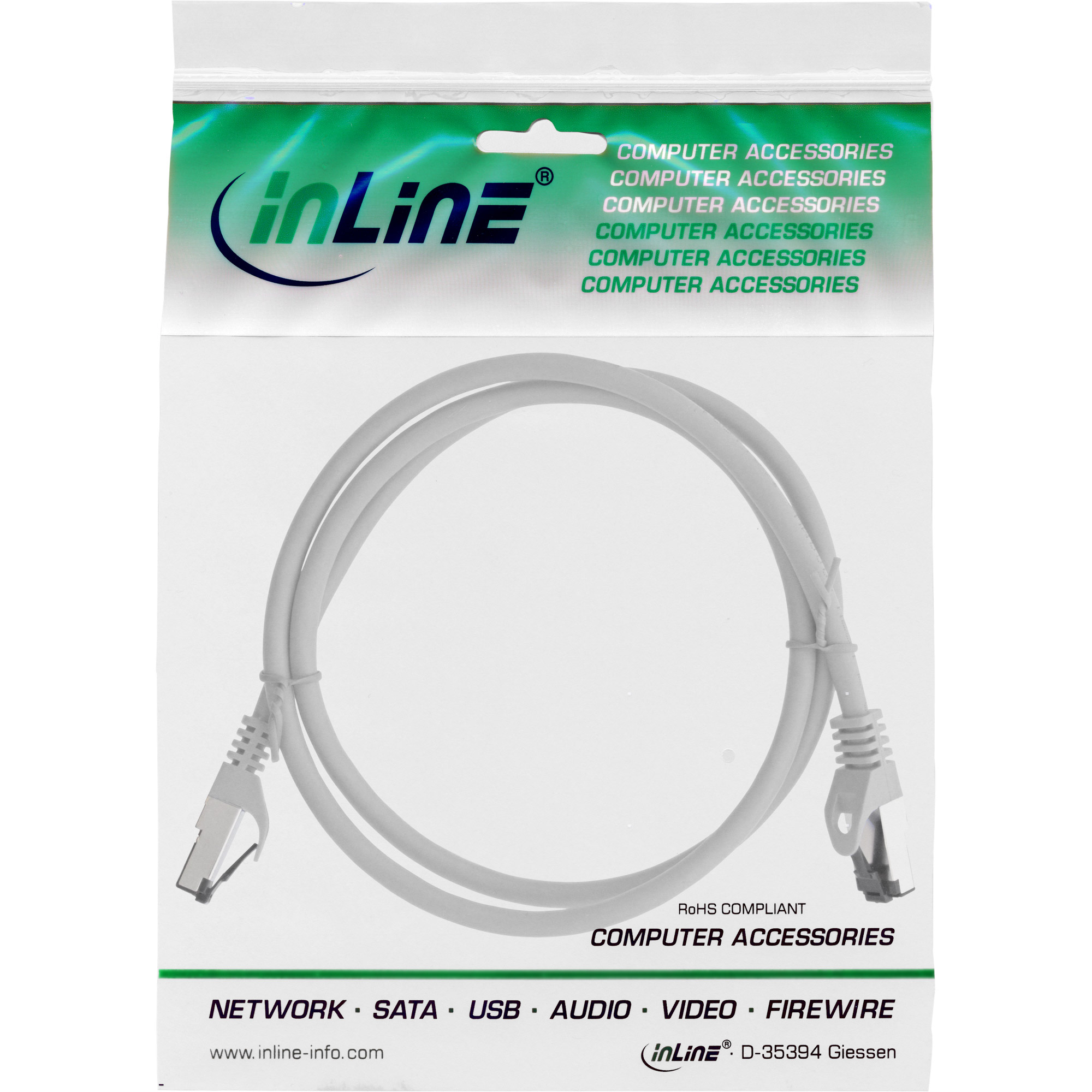 Inline® Patchkabel, S/FTP (PiMf), Cat.8.1, 2000MHz, halogenfrei, grau, 3m