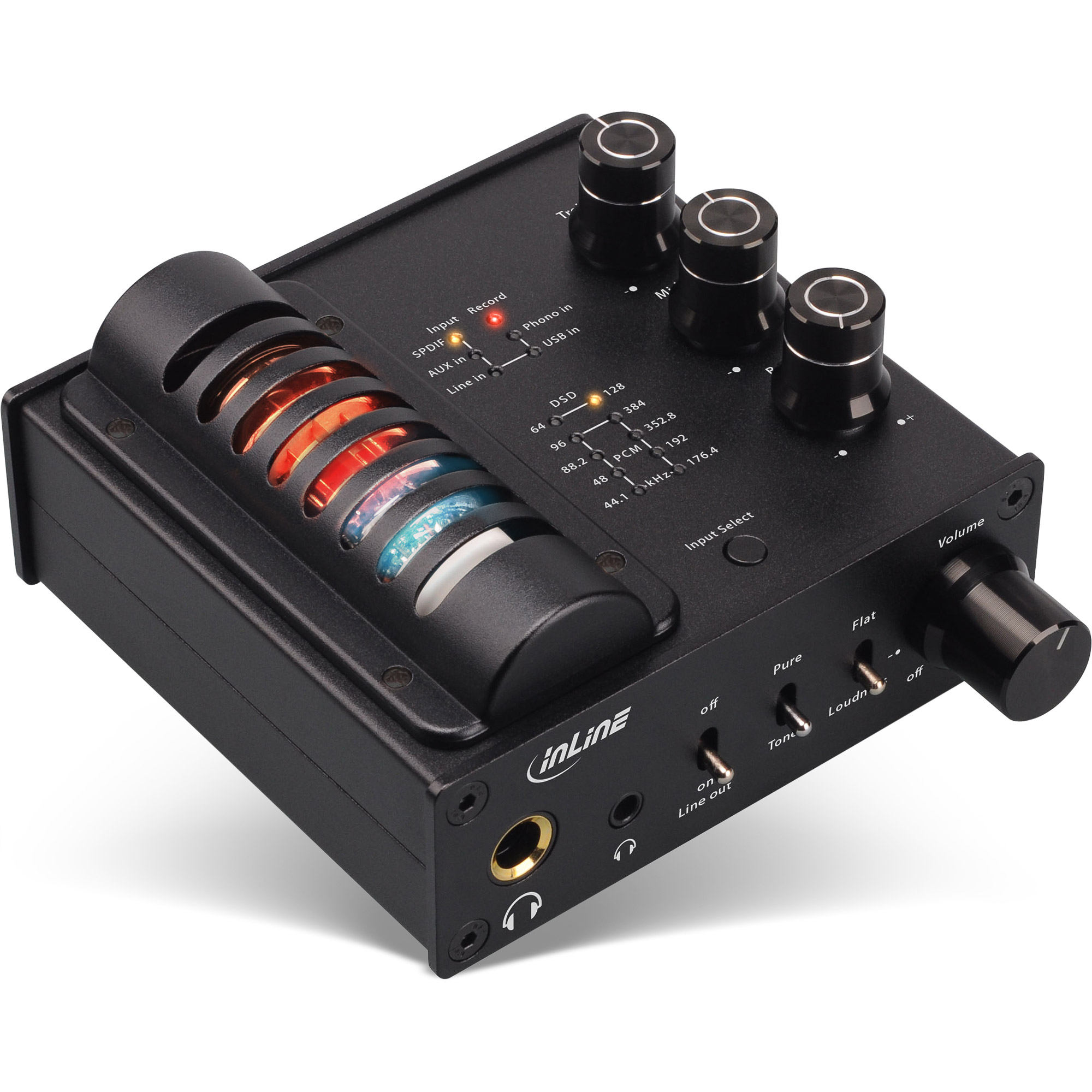 InLine AmpUSB-EQ, Hi-Res DSD Kopfhörer-Röhrenverstärker+ Equalizer, USB DAC