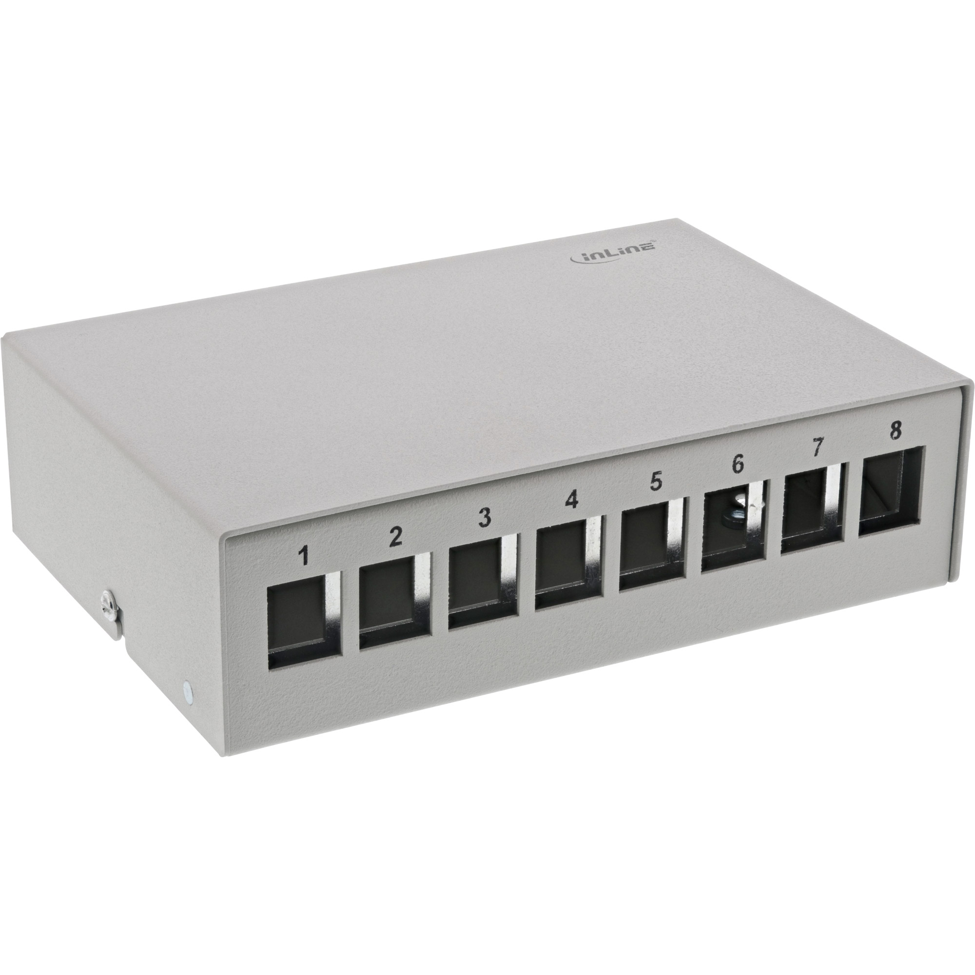 Inline® Patchfeld-Dose Aufputz für 8x Keystone RJ45, Metall, lichtgrau RAL7035