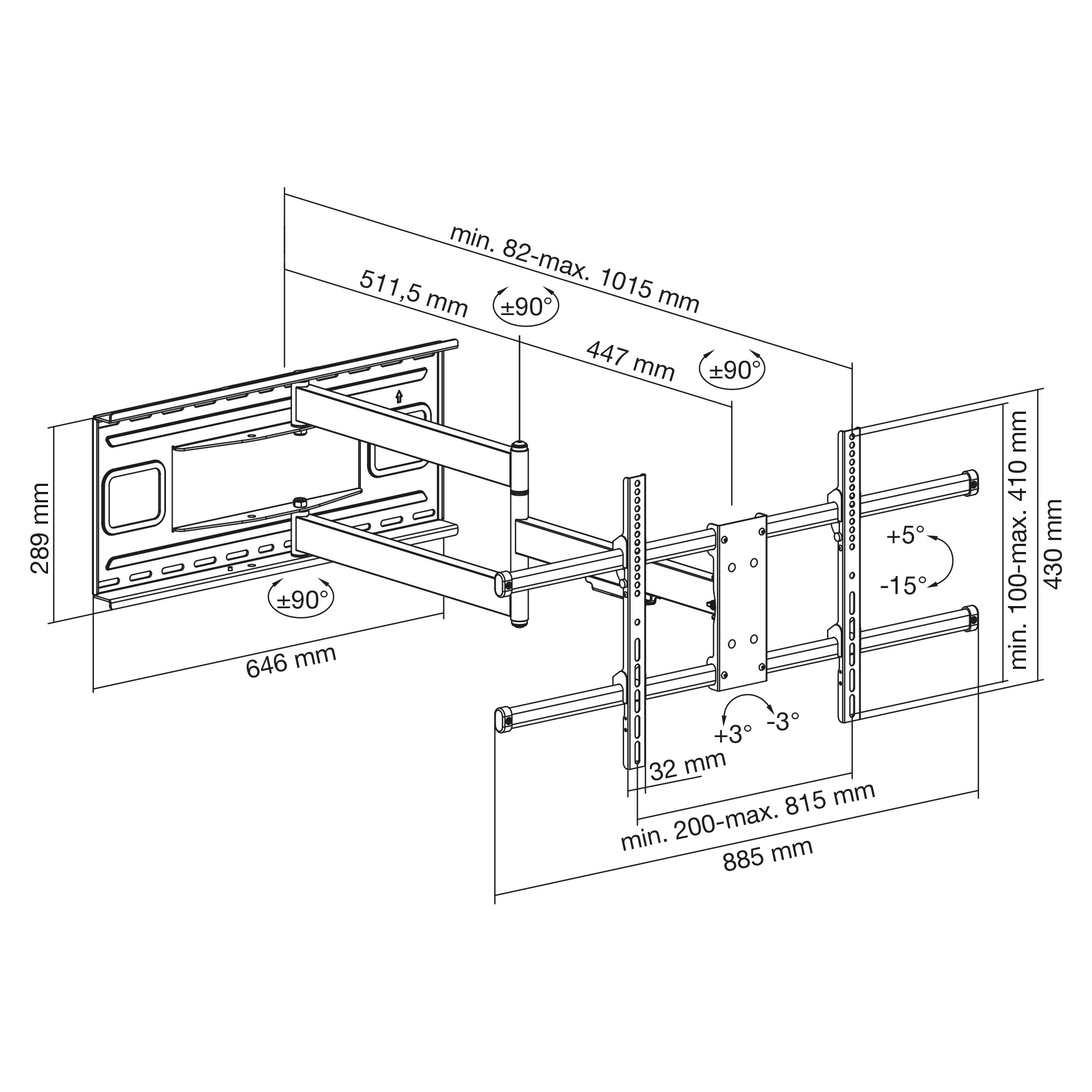 Inline® XL-Arm Full-Motion TV-Wandhalterung, für TV 43-80", max. 50kg