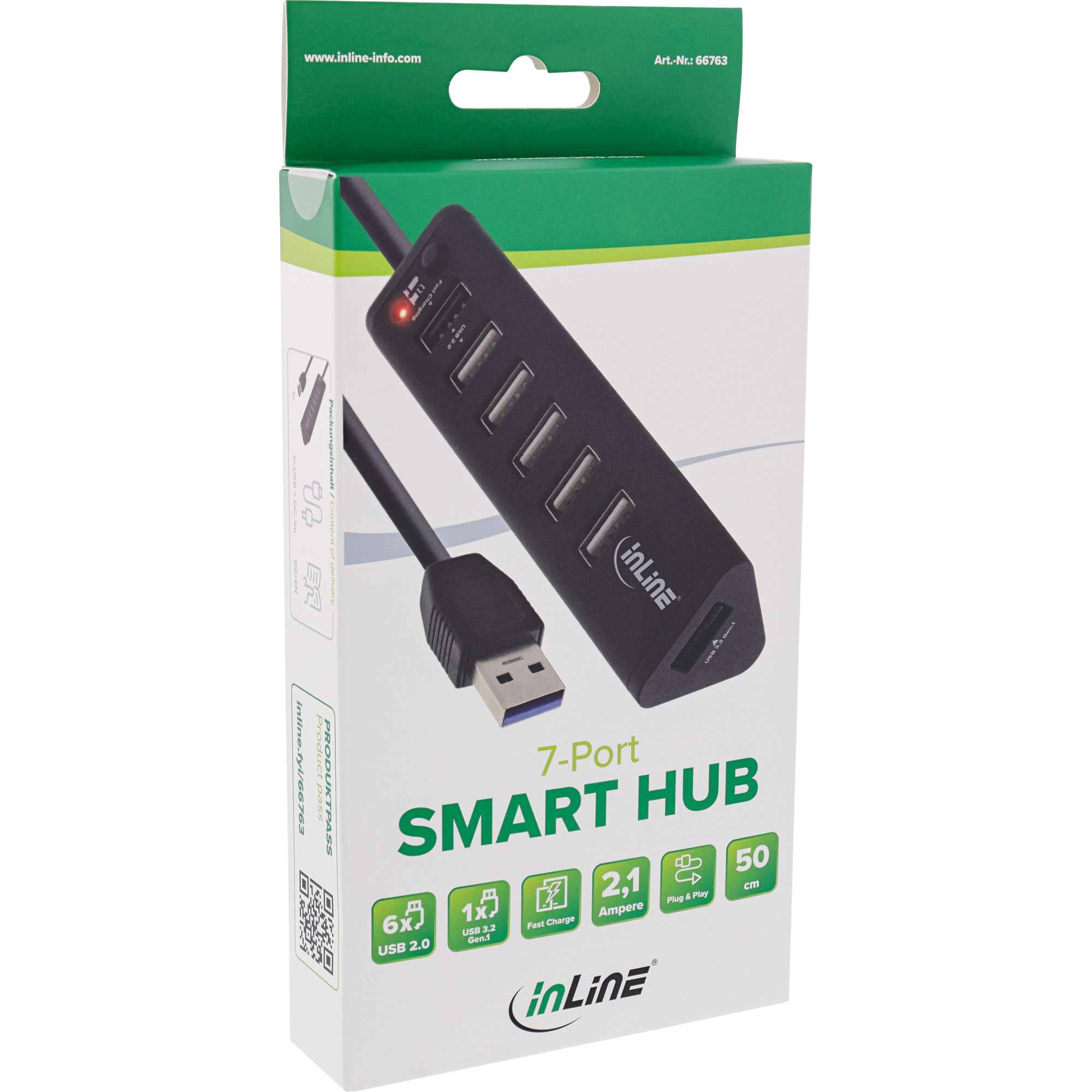 Inline® Smart Hub, 7-fach USB 3.0 / 2.0 Hub mit Schnelllade-Anschluss Inline® Smart Hub, 7-fach USB 3.0 / 2.0 Hub mit Schnelllade-Anschluss