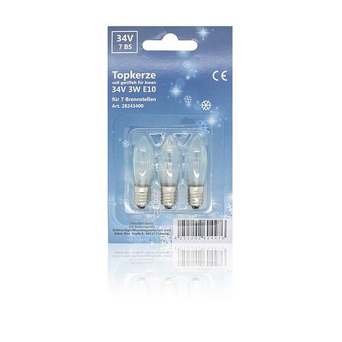Topkerze voll geriffelt 34V 3W E10 3er-Blister