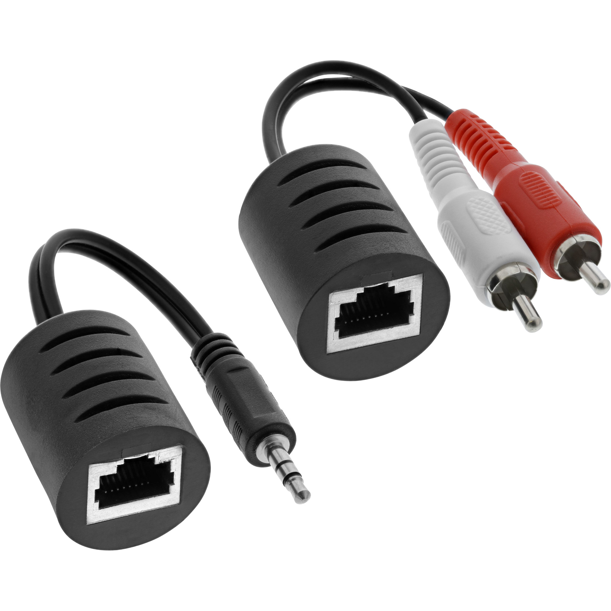 Inline® Audio über RJ45 passiv, 2x Cinch 1x Klinke 3,5mm / RJ45 Buchse, max. 50m