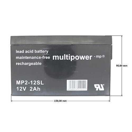 Multipower MP2-12SL AGM 4 V 2,0 Ah - 4,8mm Faston Multipower MP2-12SL AGM 4 V 2,0 Ah - 4,8mm Faston