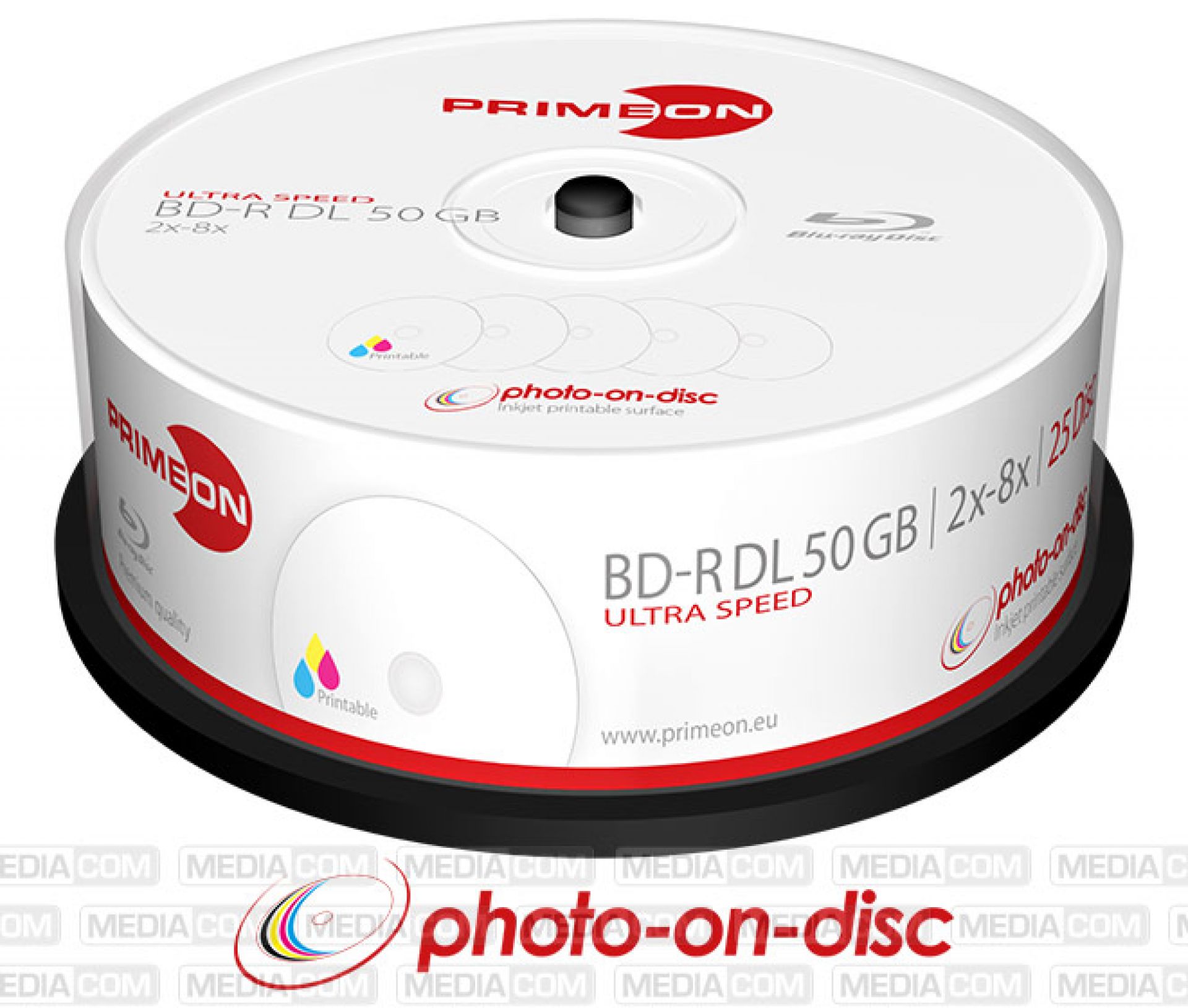 PRIMEON - BD-R DL 50GB/2-8x, Ultra Speed, Cakebox (25 Disc) - photo-on-disc, Inkjet Full Size Printable Surface