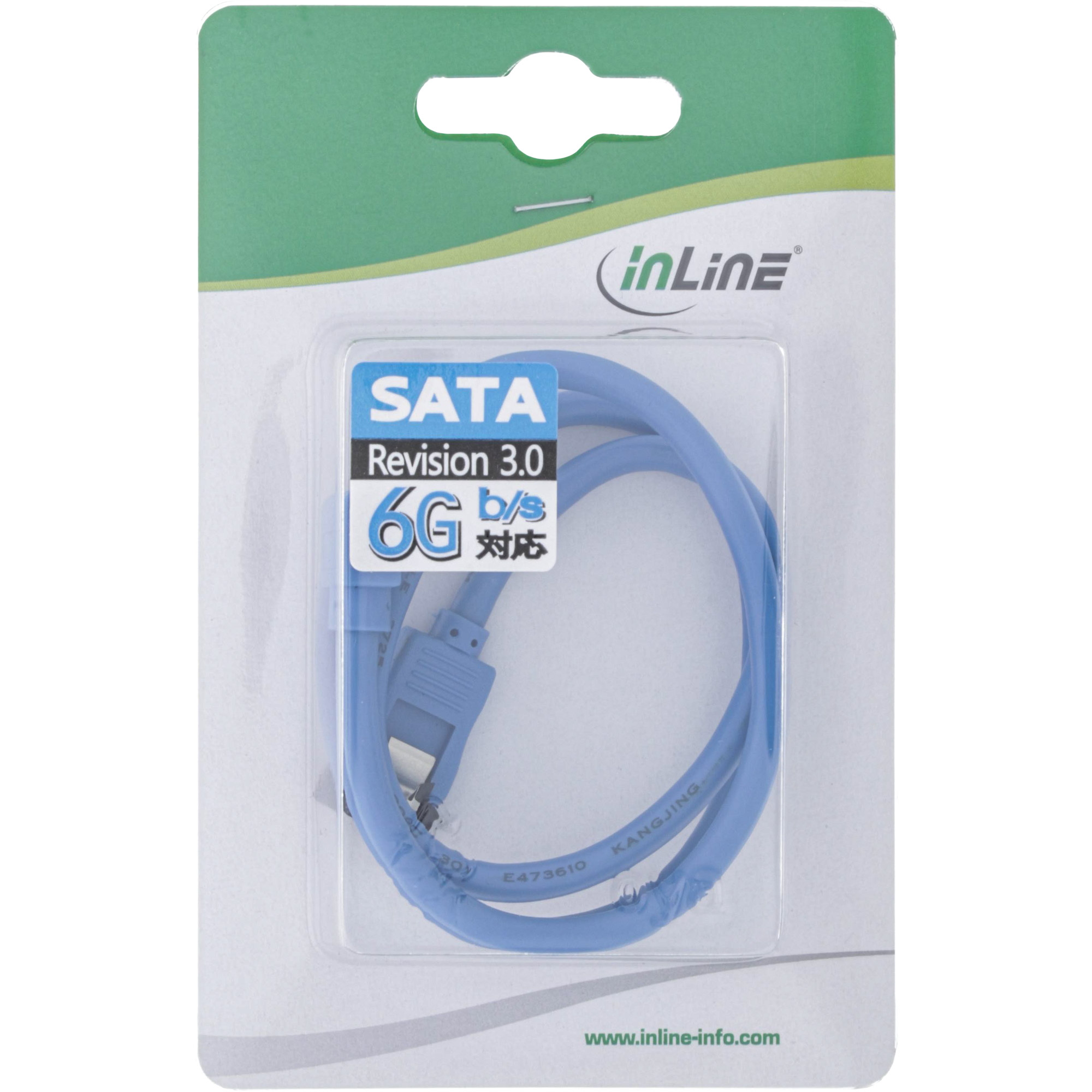 Inline® SATA 6Gb/s Anschlusskabel rund, abgewinkelt, blau, mit Lasche, 0,15m