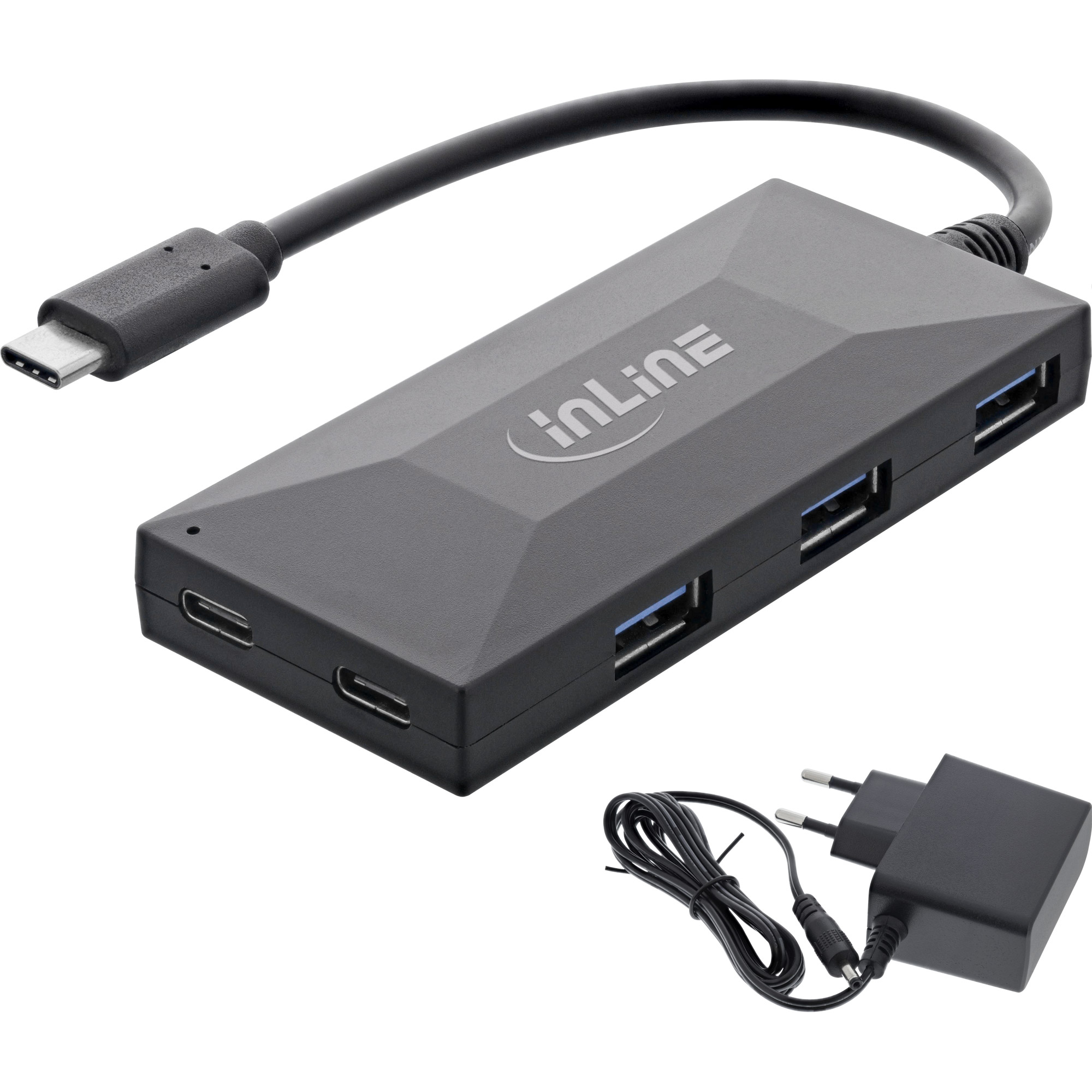 Inline® USB 3.2 Gen.1 Hub, USB-C zu 2 Port USB-C und 3 Port USB-A, mit PSU