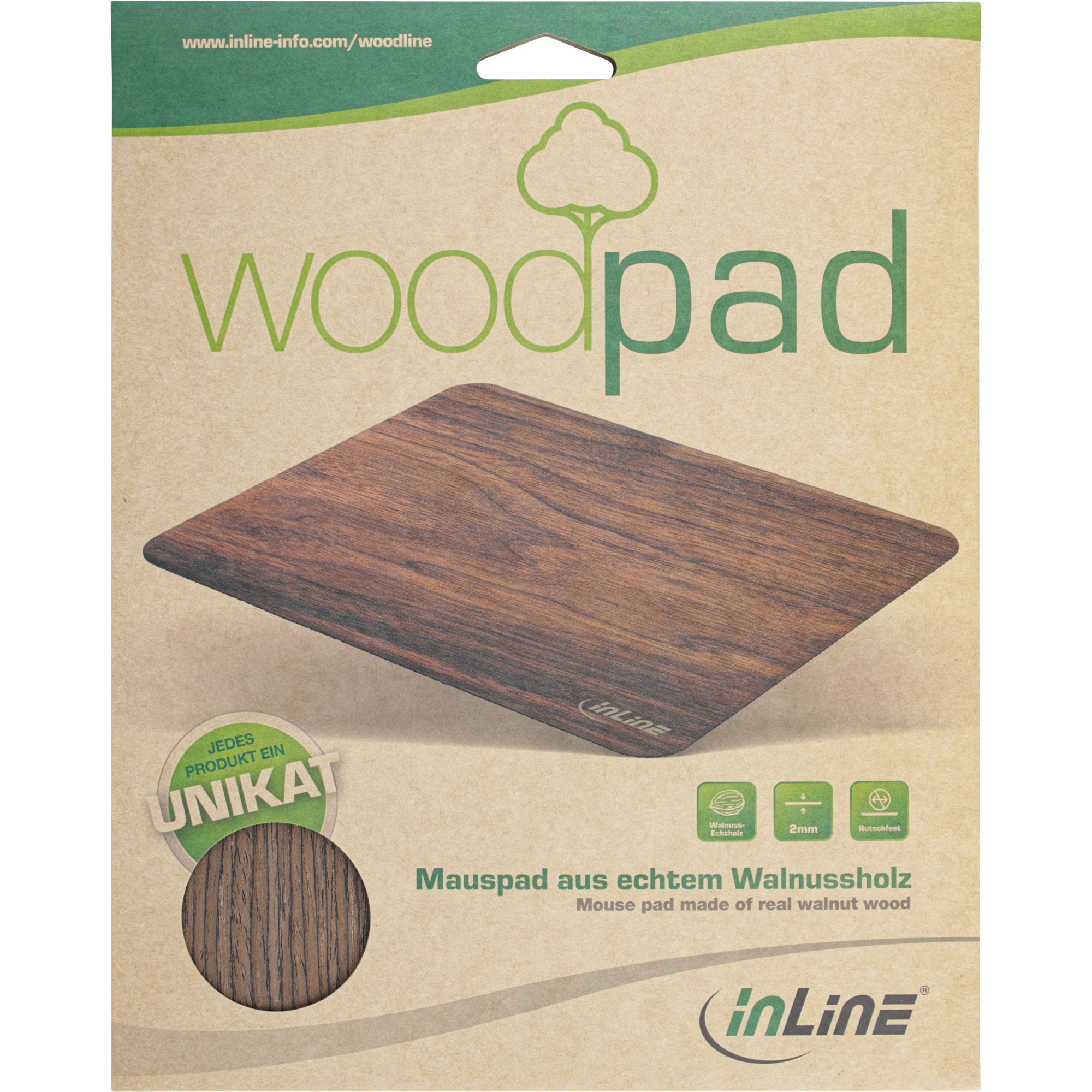 Inline® WoodPad, Echtholz Mauspad, Walnuss, 240x200mm
