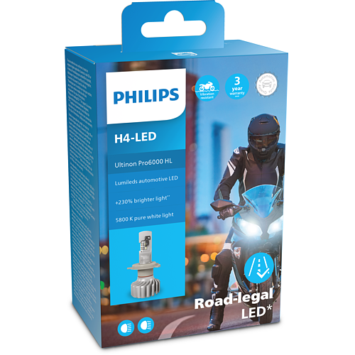 Philips H4 12V 18W P43t Ultinon Pro6000 LED 5800K Motorrad mit Straßenzulassung 1 Stück