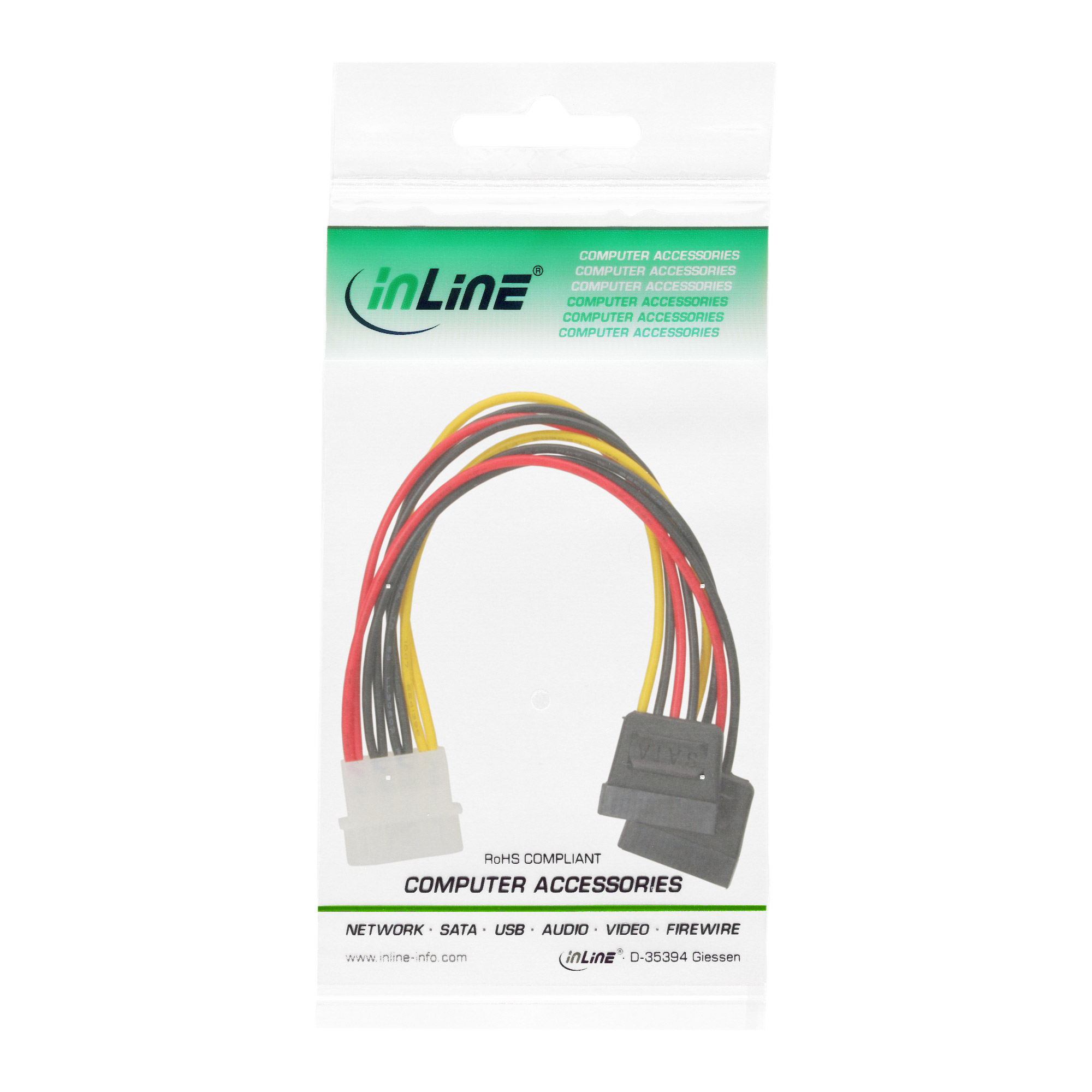 Inline® Strom Y-Kabel intern, 1x 13,34cm (5,25") an 2x 15pol SATA, 0,20m Inline® Strom Y-Kabel intern, 1x 13,34cm (5,25") an 2x 15pol SATA, 0,20m