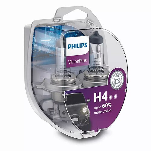 Philips H4 12V 60/55W P43t Vision Plus +60% 2 Stück