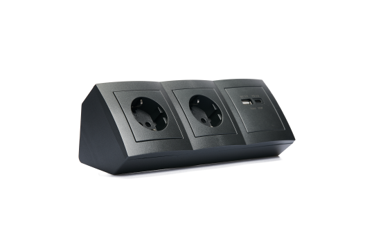 Steckdosenblock McPower ''Flair'' anthrazit, 2-fach Schutzkontakt, 2x USB A+C