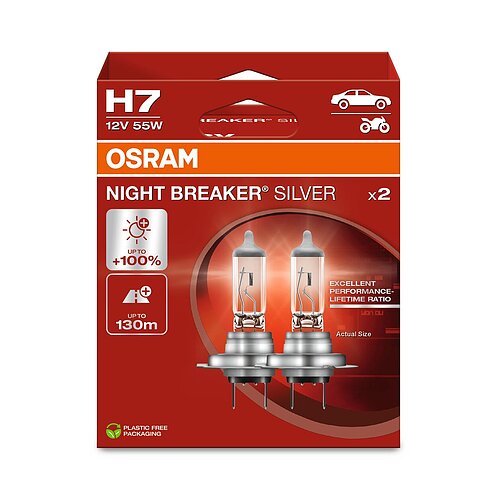 OSRAM H7 12V 55W PX26d NIGHT BREAKER® SILVER +100% 2 Stück