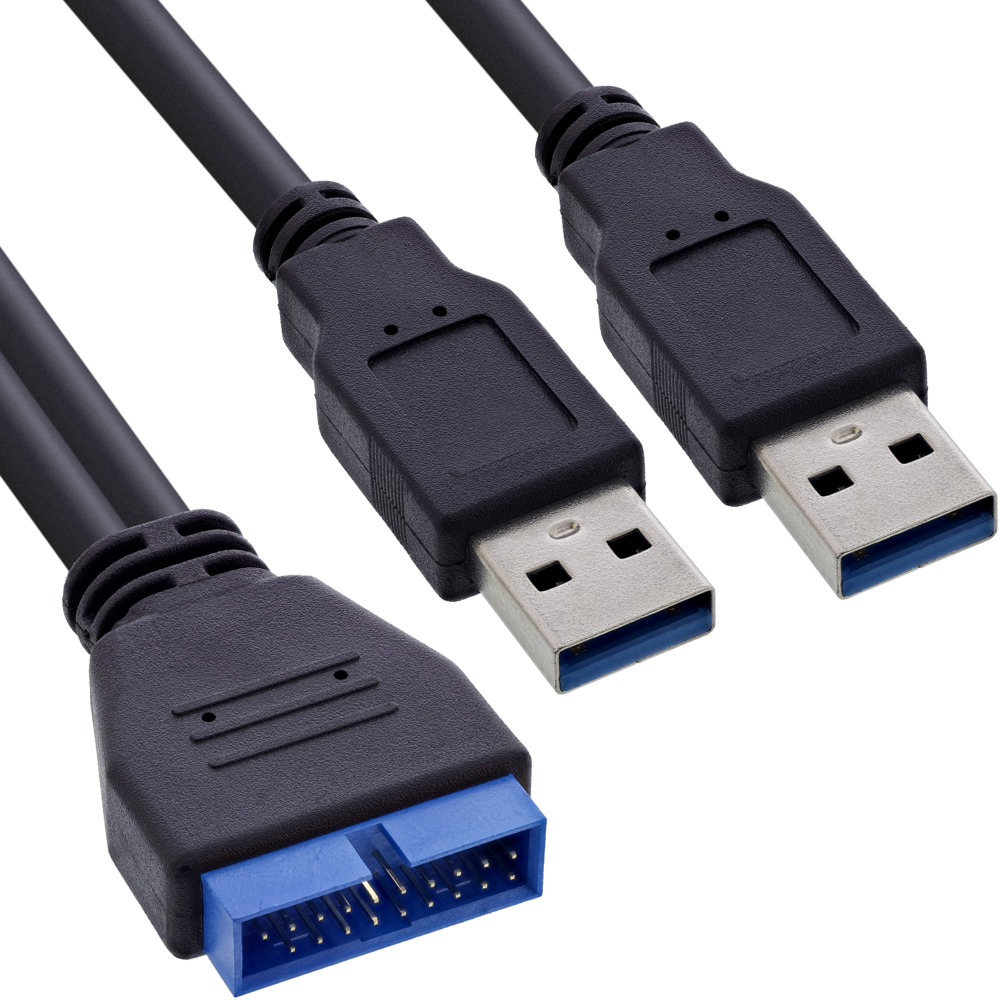 Inline® USB 3.0 Adapterkabel, 2x Stecker A auf Pfostenanschluss 19polig., 0,40m