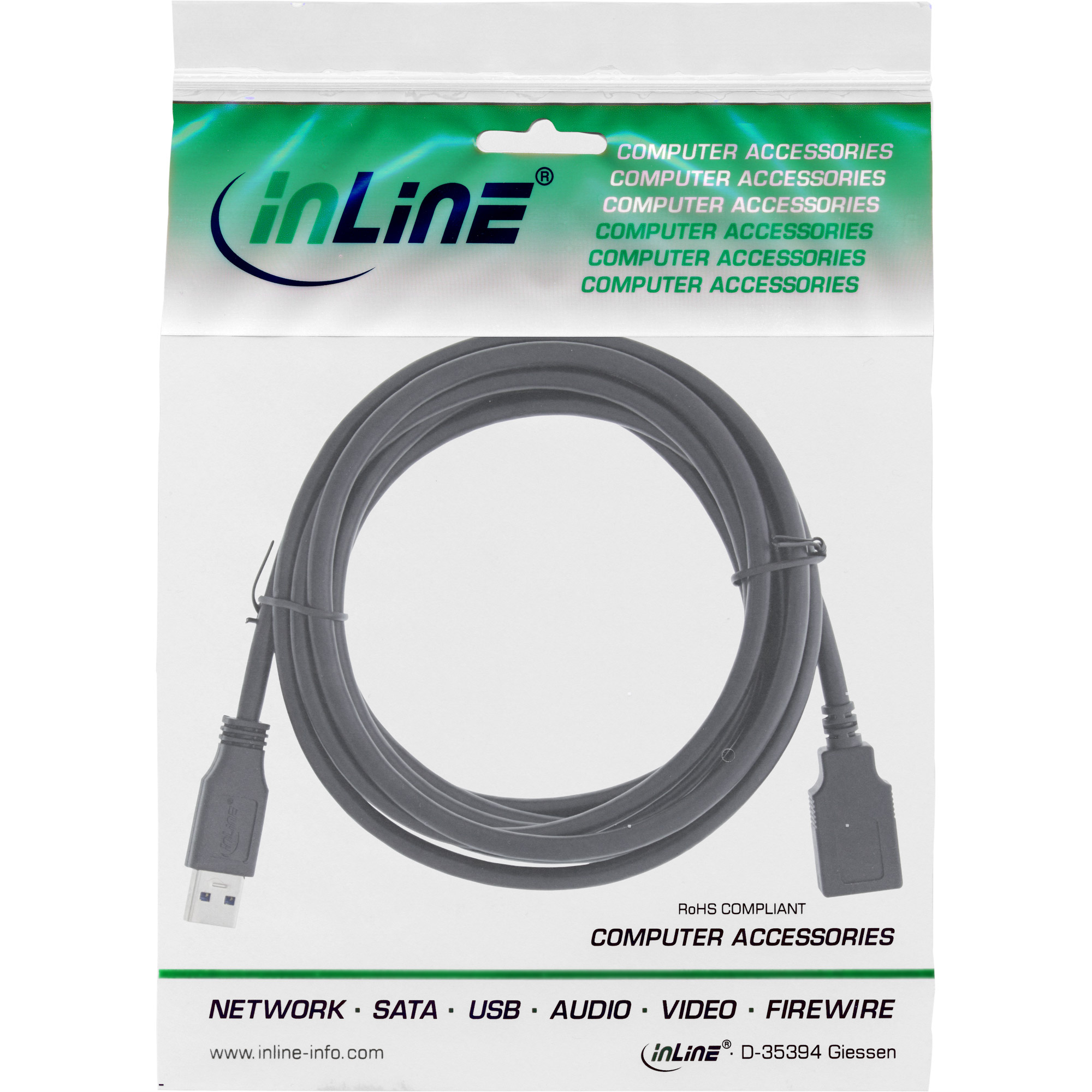 Inline® USB 3.2 Gen.1 Kabel, A Stecker / Buchse, schwarz, 5m