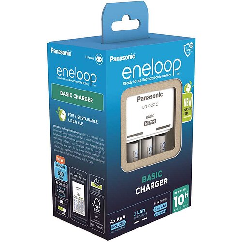 Panasonic eneloop Basic Charger BQ-CC51C inklusive 4x HR-4UTGB / BK-4MCDE