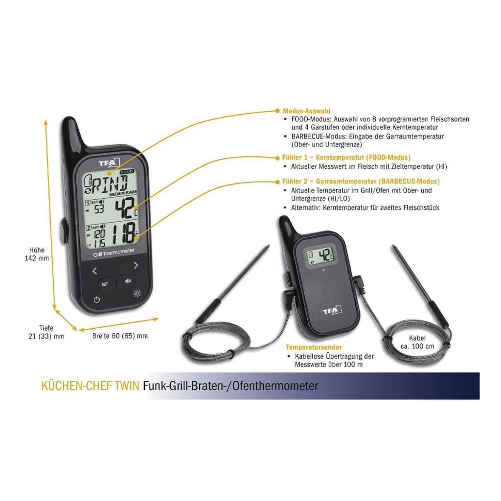 Küchen-Chef TWIN Funk-Grill-Bratenthermometer 14.1511.01
