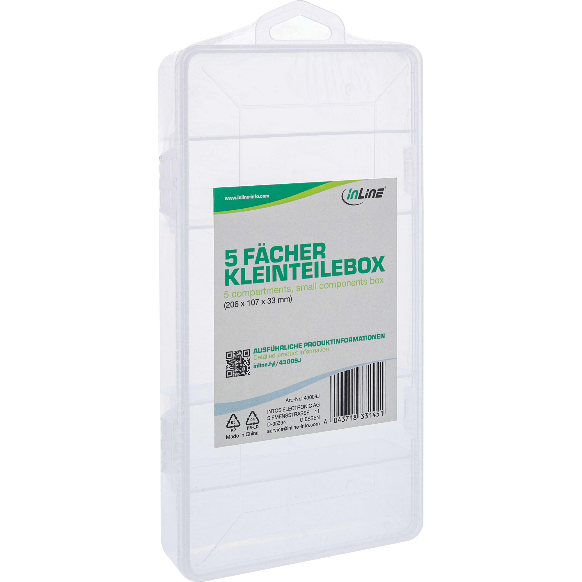InLine® Kleinteilebox, 5 Fächer, Abmessungen: 206x107x33mm, transparent
