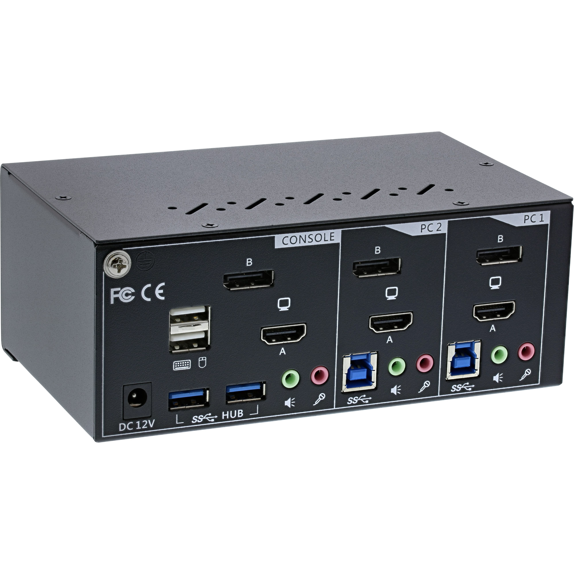 Inline® KVM Desktop Switch, 2-fach, Dual Monitor, DP+HDMI, 4K, USB 3.0, Audio
