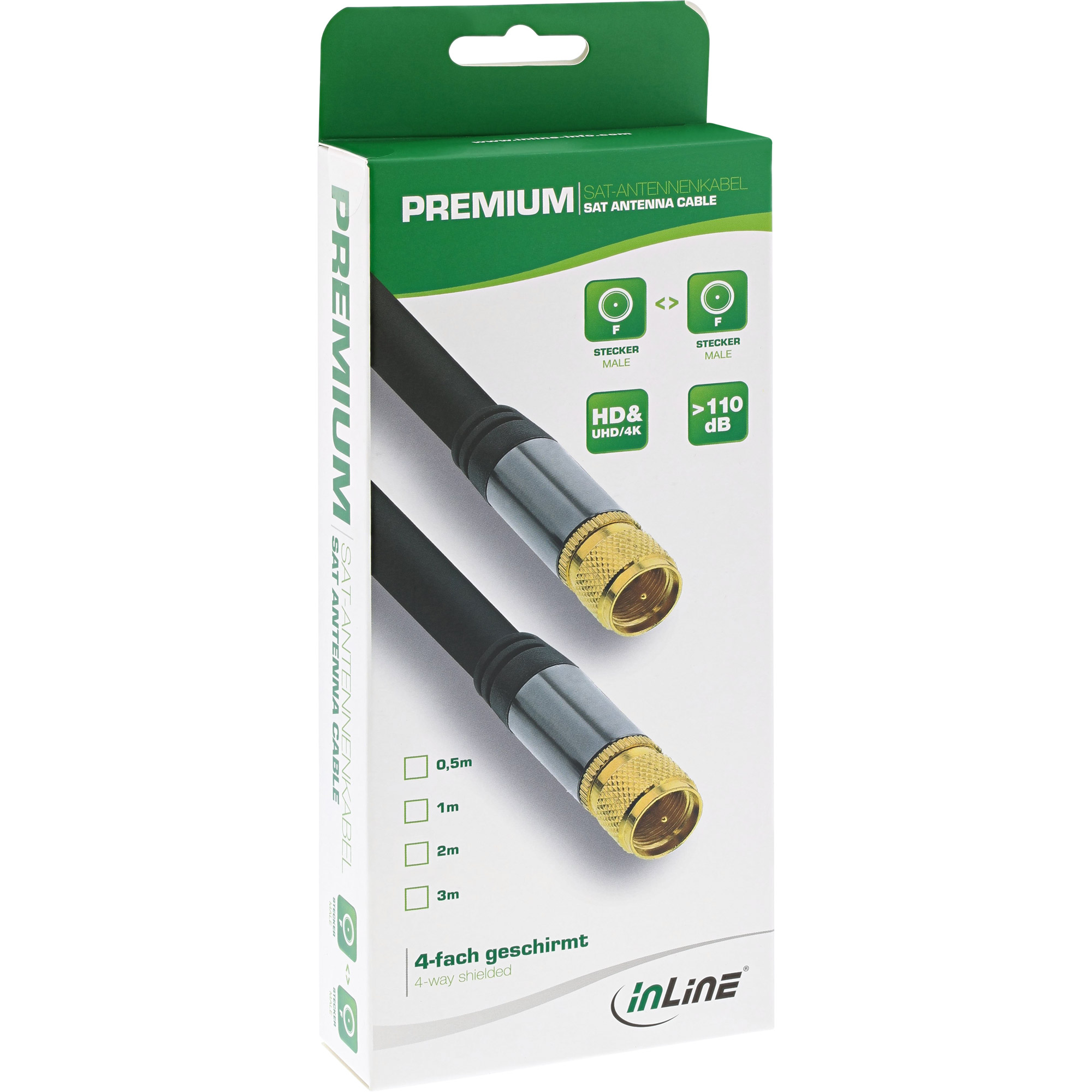 Inline® Premium SAT-Kabel, 4x geschirmt, 2x F-Stecker, >110dB, schwarz, 3m