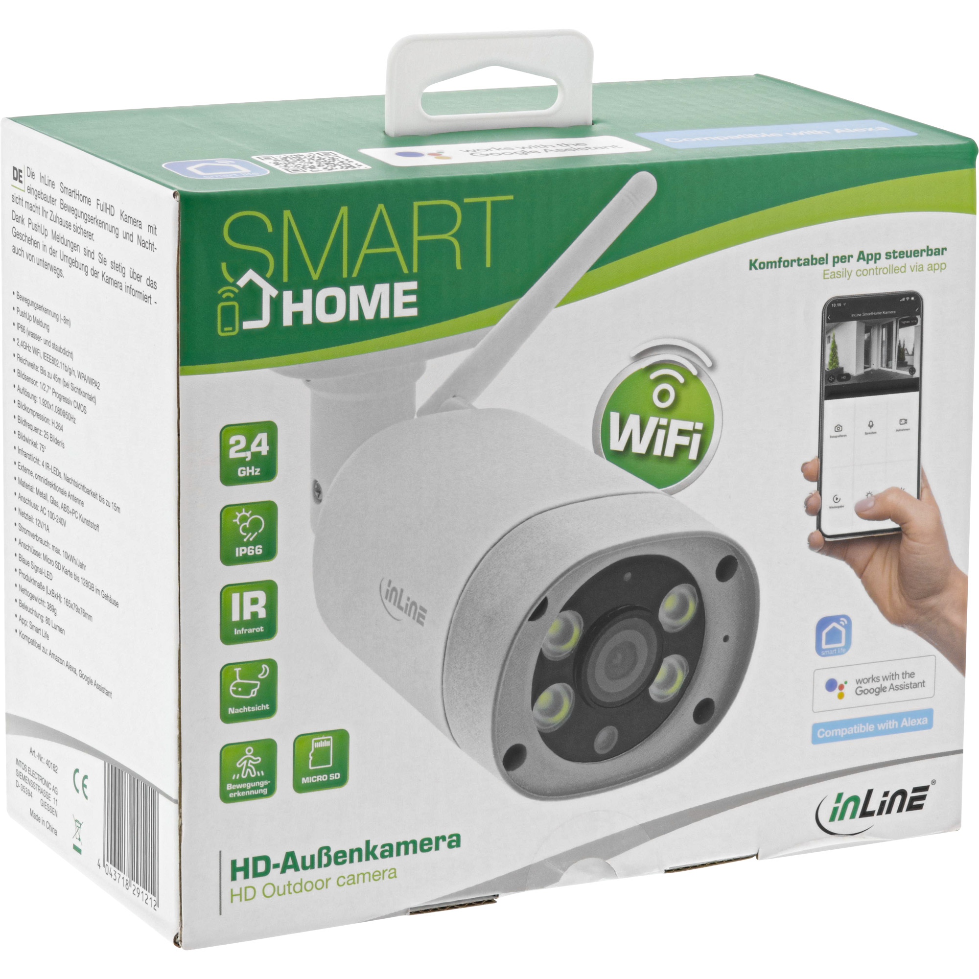 Inline® SmartHome HD Kamera außen mit LED, IP66
