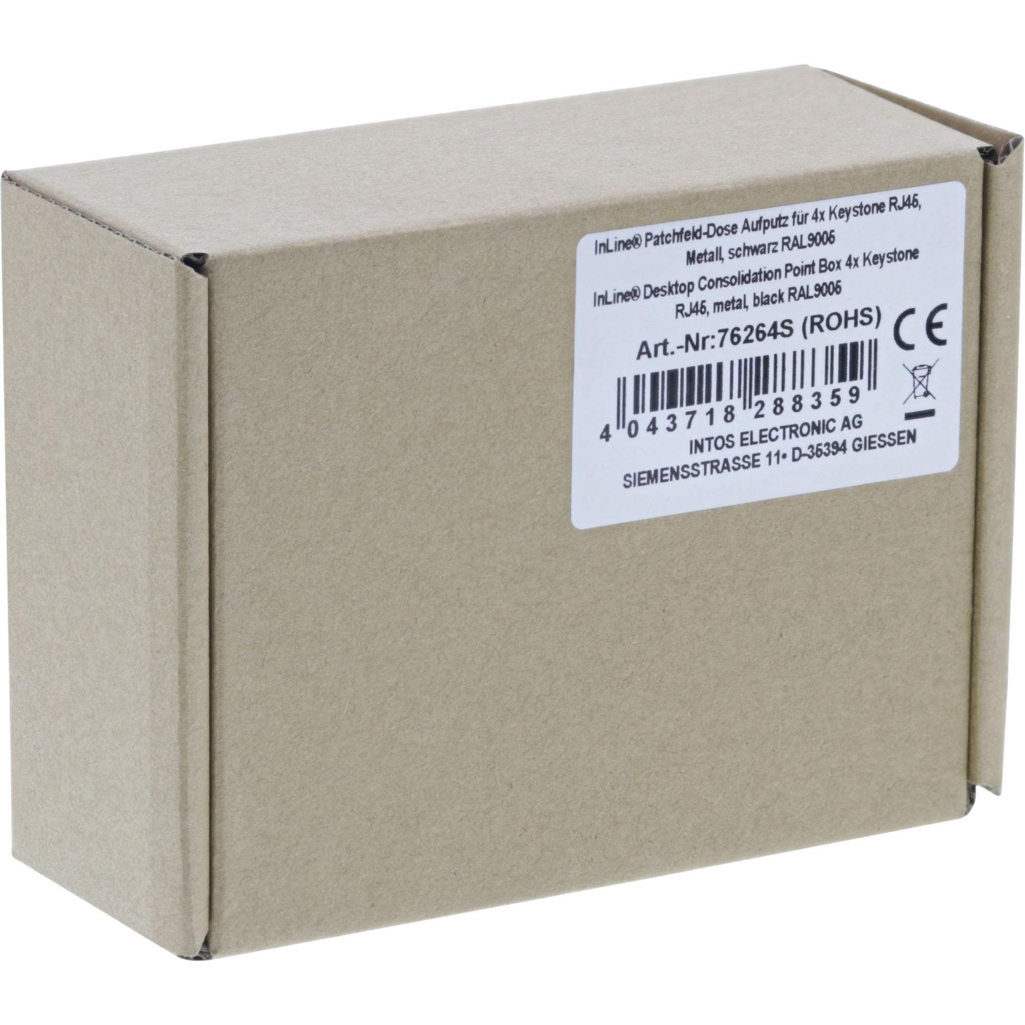 Inline® Patchfeld-Dose Aufputz für 4x Keystone RJ45, Metall, schwarz RAL9005