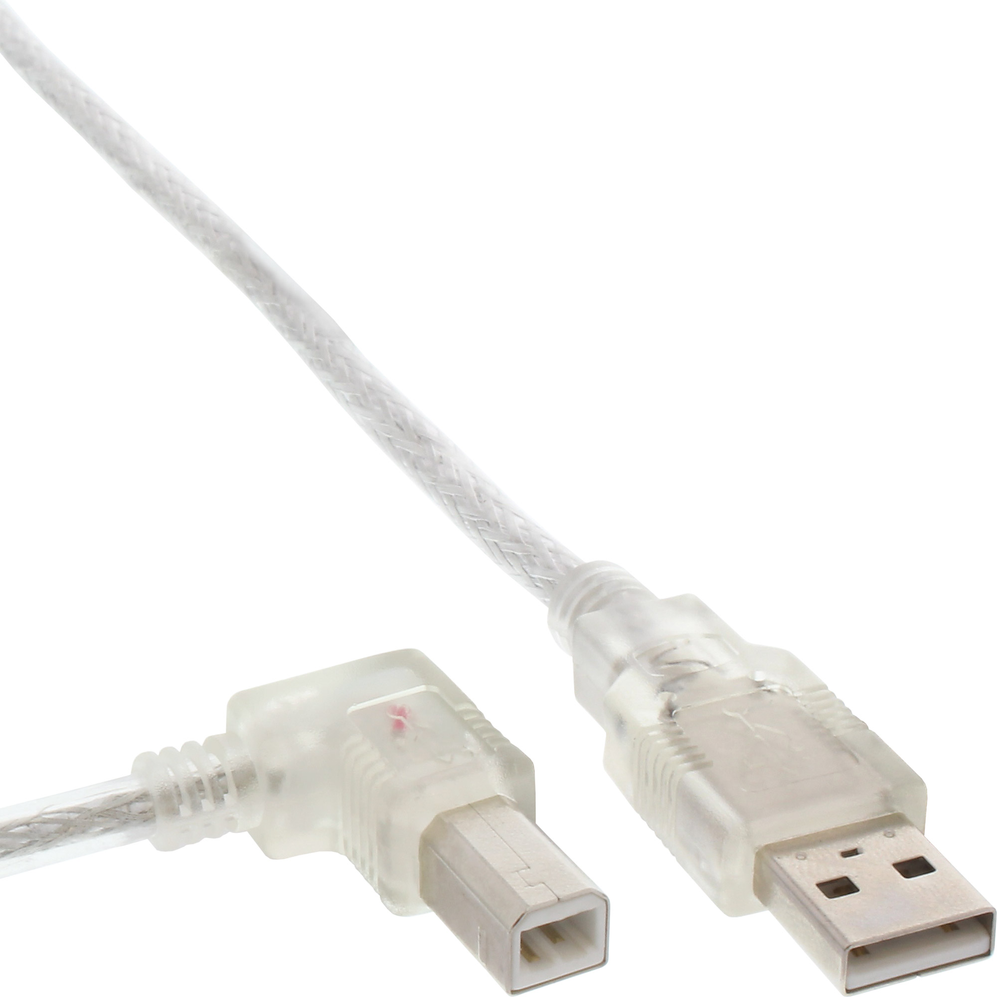 Inline® USB 2.0 Kabel, A an B, links abgewinkelt, transparent, 0,3m