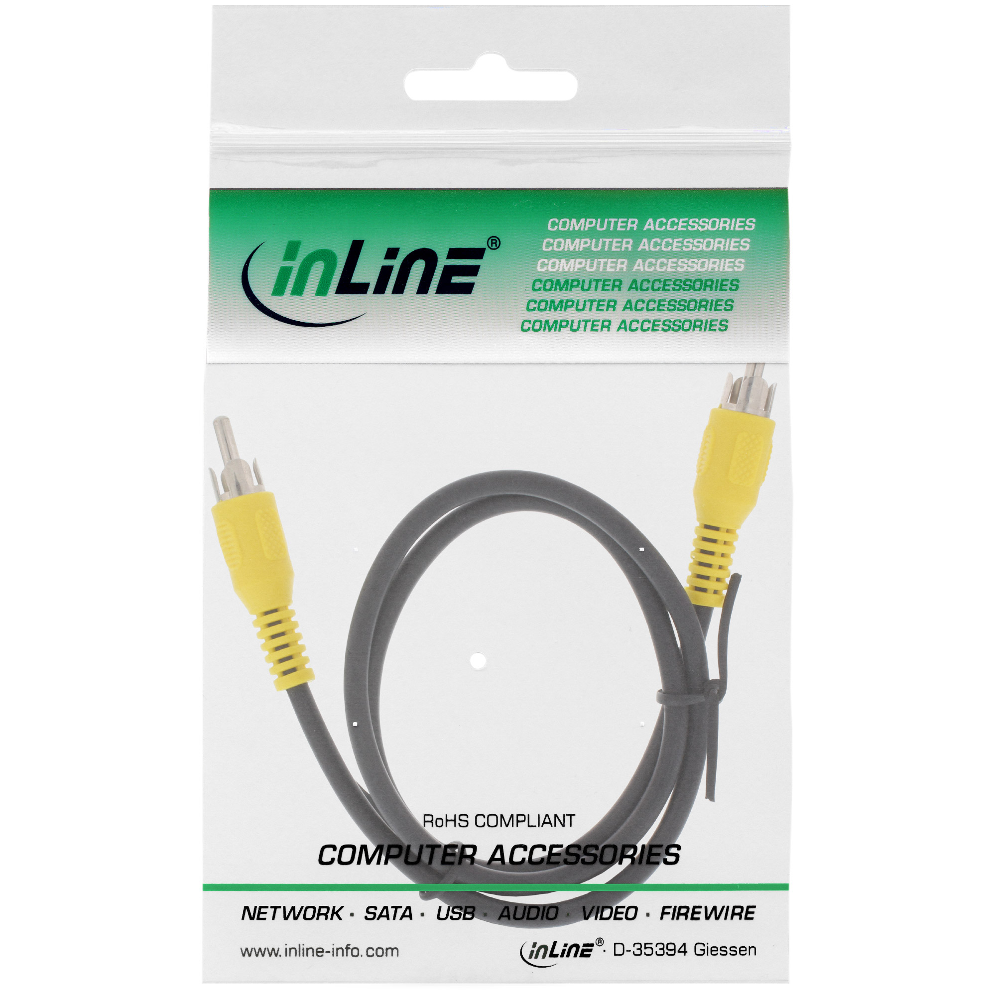 2m - Inline® Cinch Kabel, Video, 1x Cinch Stecker / Stecker, Steckerfarbe gelb 2m - Inline® Cinch Kabel, Video, 1x Cinch Stecker / Stecker, Steckerfarbe gelb