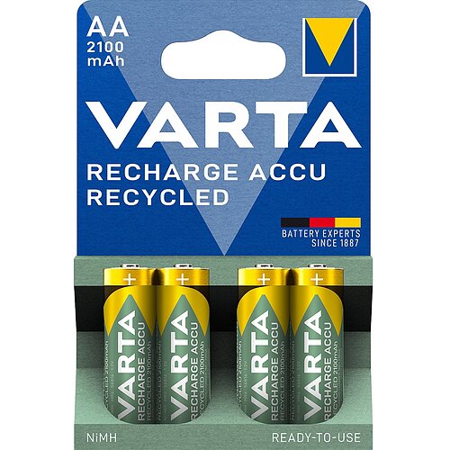 4x Varta NiMH AA Mignon 2100mAh HR6 Recycled Recharge Akku