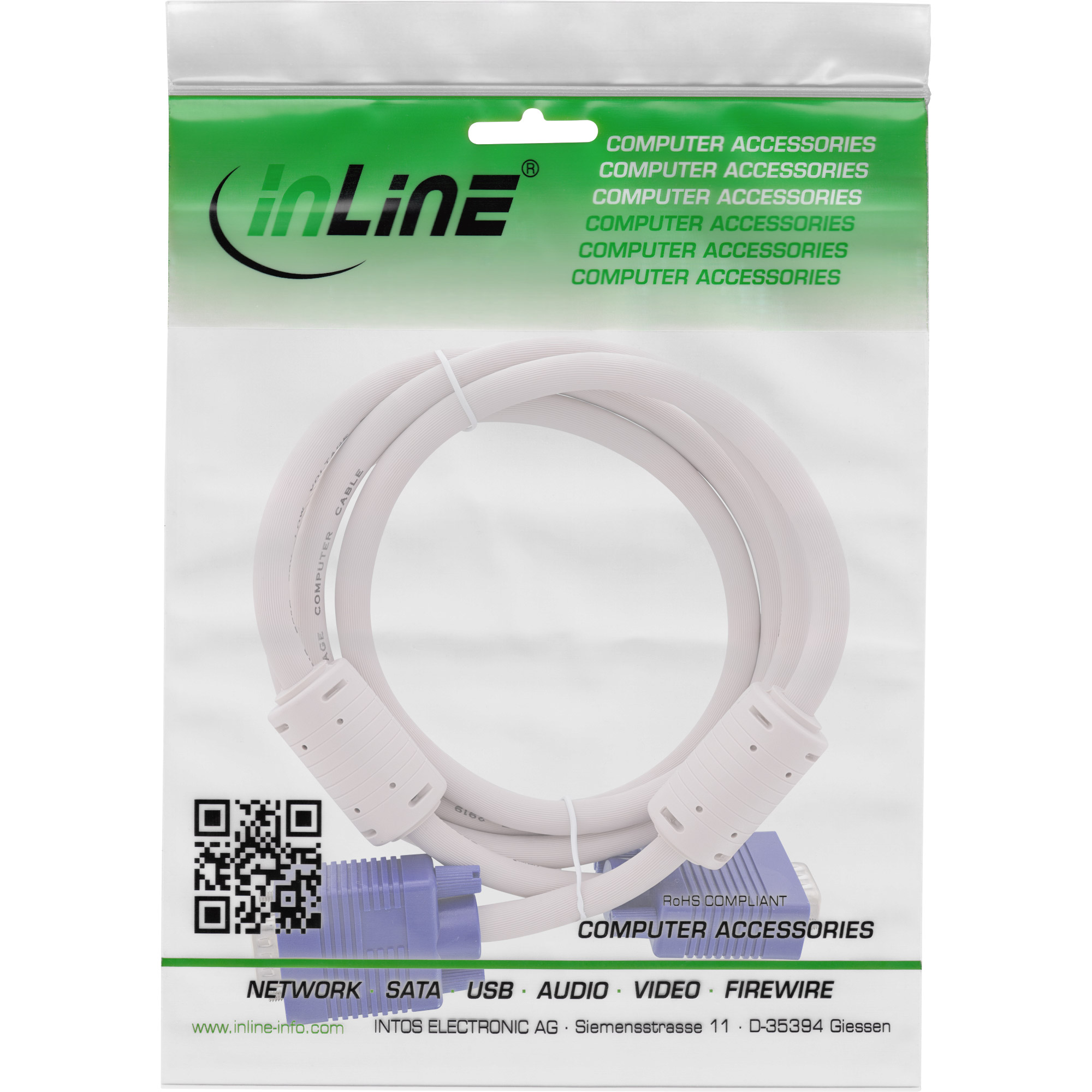 Inline® S-VGA Kabel, 15pol HD Stecker / Stecker, beige, 10m