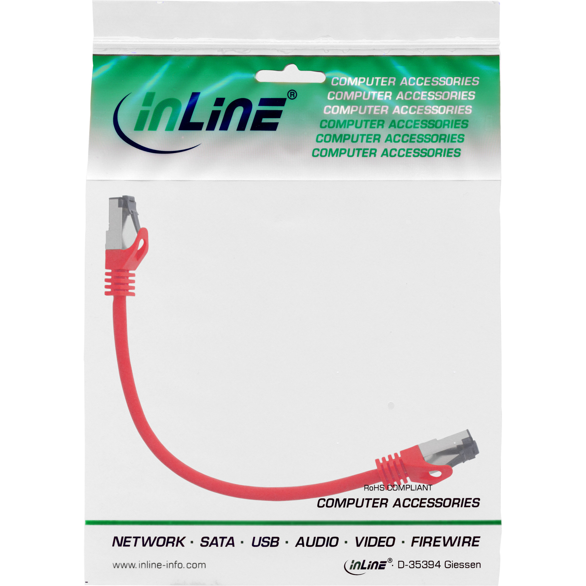 Inline® Patchkabel, S/FTP (PiMf), Cat.8.1, 2000MHz, halogenfrei, rot, 0,3m