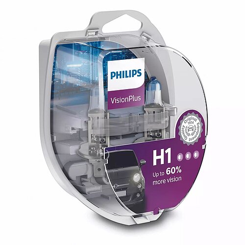 Philips H1 - P14,5s 12V 55W Vision Plus +60% - 2er Paket
