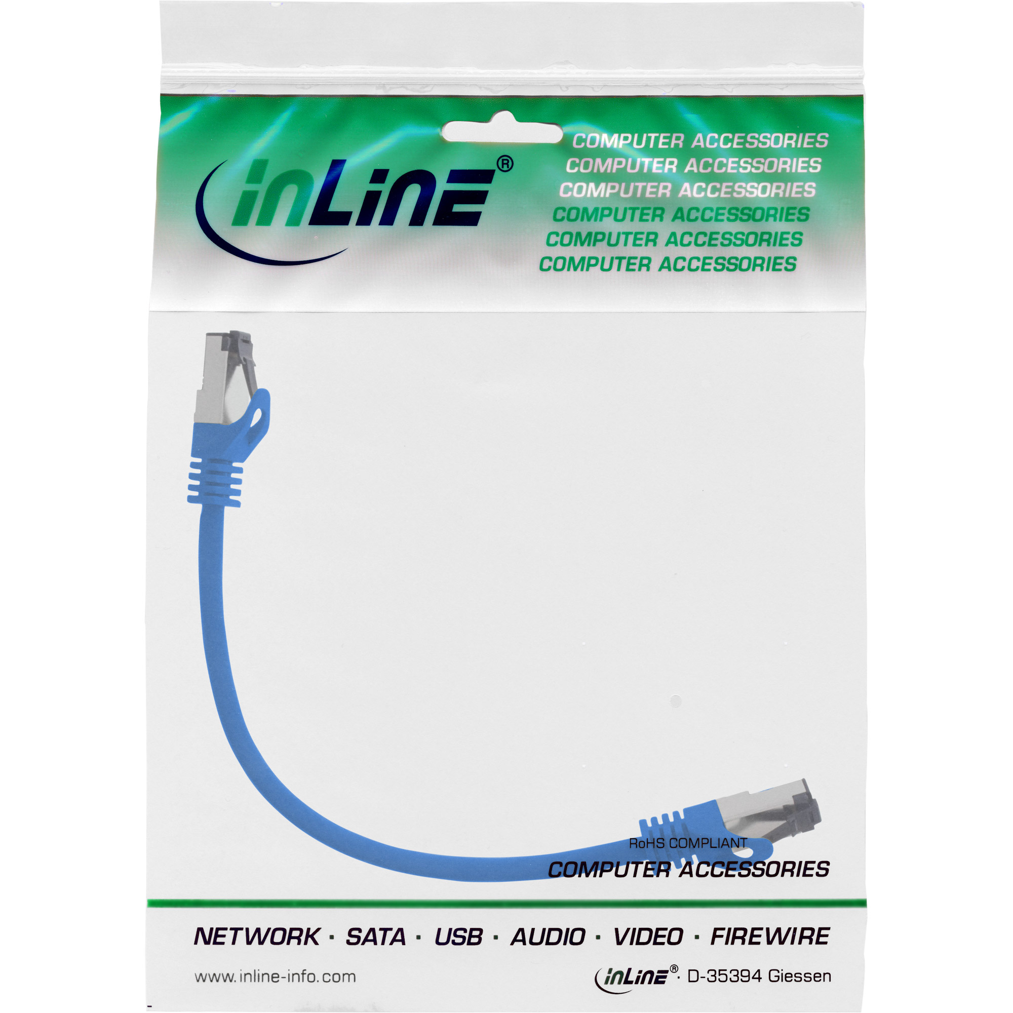 Inline® Patchkabel, S/FTP (PiMf), Cat.8.1, 2000MHz, halogenfrei, blau, 0,25m
