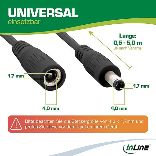 Inline® VerLängerungskabel DC Stecker 4,0x1,7mm, schwarz, 3m