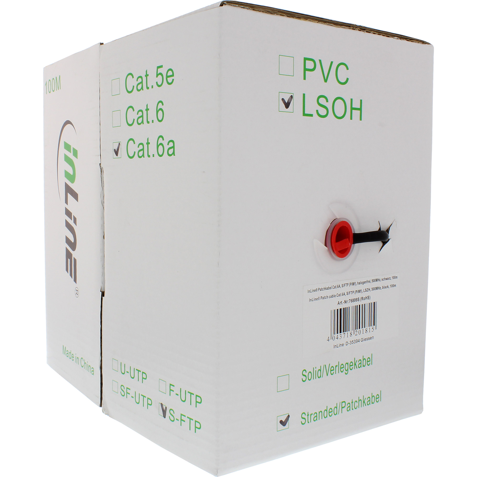 100m - Inline® Patchkab., S/FTP (PiMf), Cat.6A, 500MHz, halogenfrei, CU, schwarz