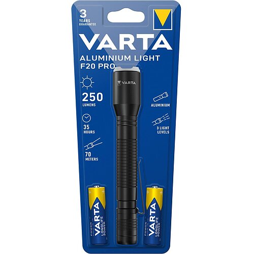 Varta Aluminium Light F20 Pro Taschenlampe 16607 - inkl. Batterien