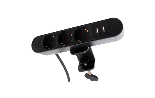 Tischsteckdose McPower ''SK-03A'' 3x Steckdose, 2x USB, inkl. Tischklemme, 2m Kabel