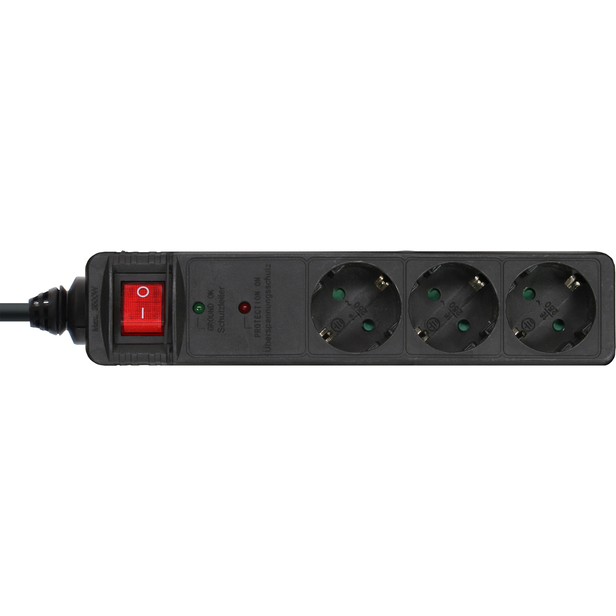 Inline® Steckdosenleiste, 3-fach Schutzkontakt, ÜSS, schwarz